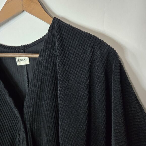 Enkyu Black Ribbed Jumpsuit Black V Neck Short Sleeve Streetwear Barrel Leg - Picture 2 of 7